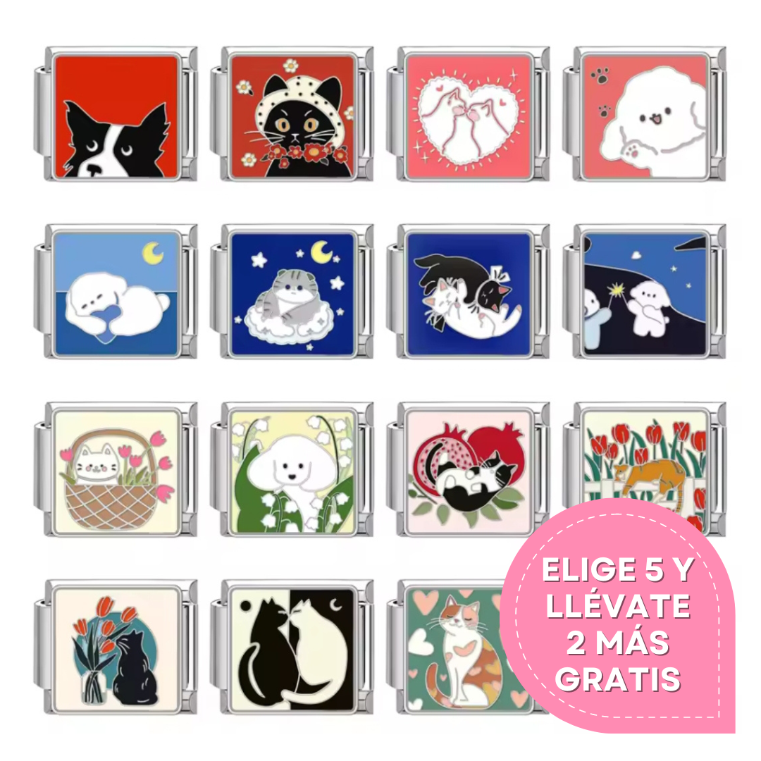 Charms Italianos de perritos y gatitos lindos