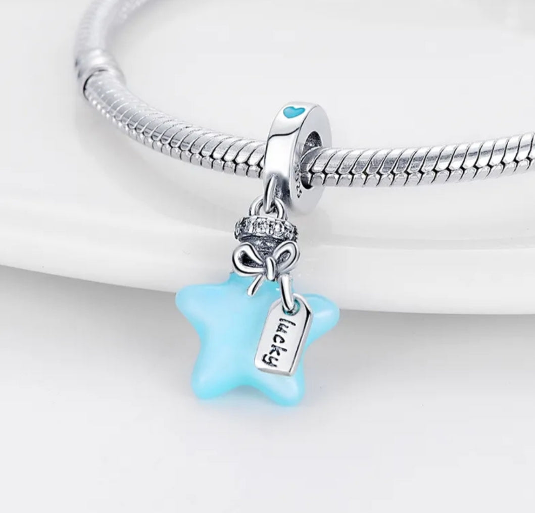 Charm estrella azul Lucky de plata s925